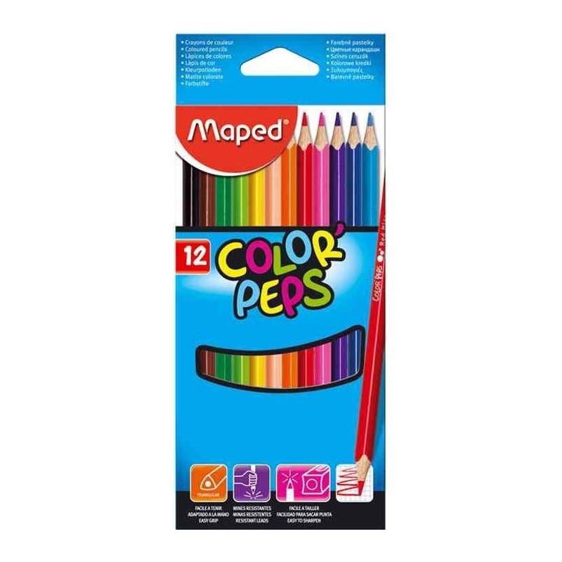 MAPED Etui de 12 crayons couleur COLOR'PEP triangulaire Assortis